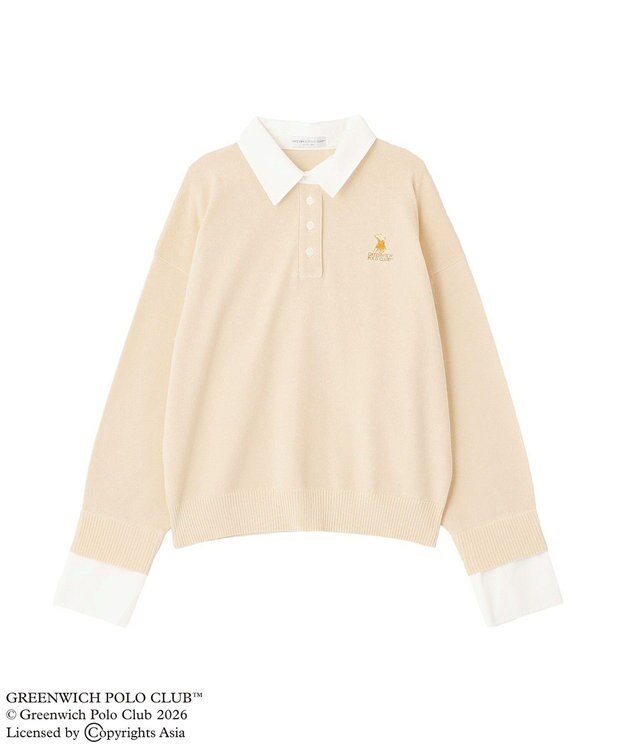 Green Parks GREENWICH POLO CLUB(TM)布帛ドッキングポロニットプルオーバー Ecru
