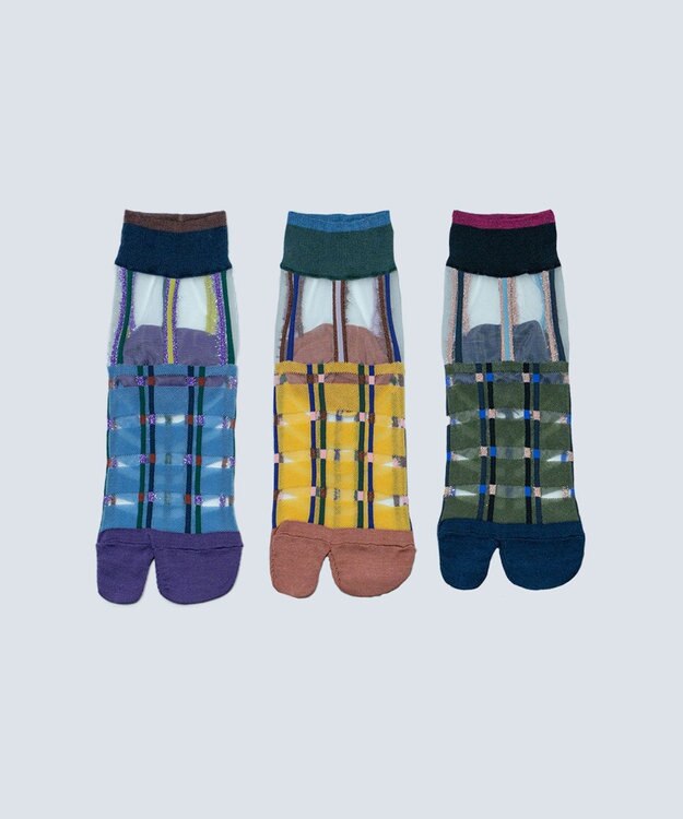 COQ multiple check シアーチェック足袋ソックス イエロー