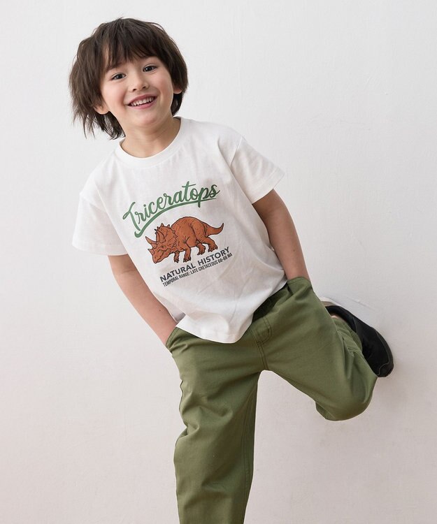 ANY KIDS 恐竜プリント 半袖 Tシャツ オフホワイト（トリケラトプス）