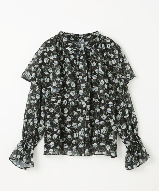 GRACE CONTINENTAL スモールフラワーケープトップ ブラック