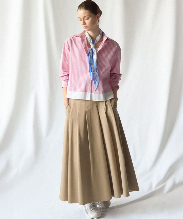 23区 【先行予約】CANCLINI レギュラーカラー ストライプ クロップドシャツ ピンク×サックスストライプ