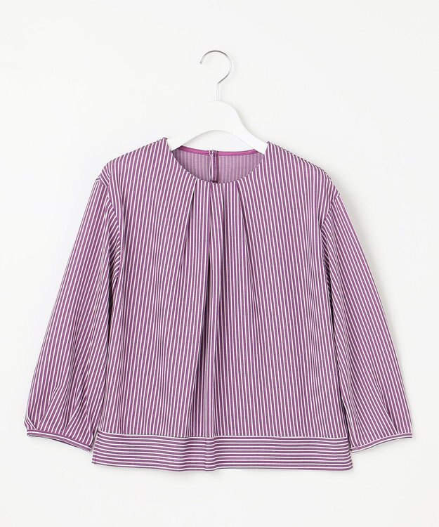 J.PRESS LADIES S 【WEB限定カラーあり】ストライプジャカード フロントタック カットソー パープル系1