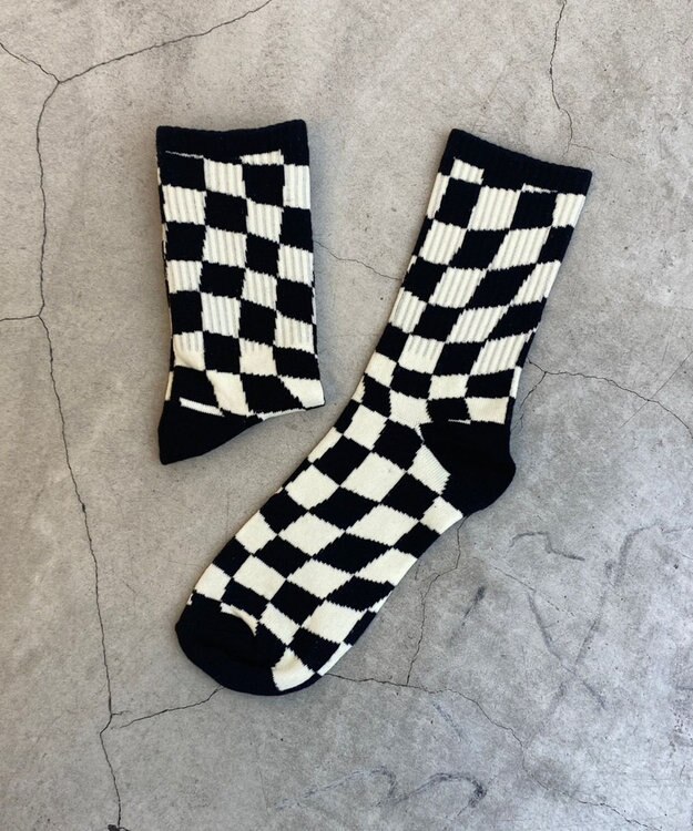 WEGO ウェーブチェッカーソックス ブラックその他