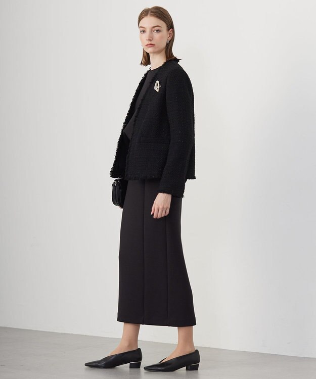 ICB 【CLASSY.1月号掲載】ルレックスツイード ノーカラージャケット ブラック系