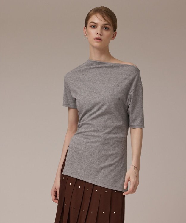 GRACE CONTINENTAL ラメリブジャージトップ グレー