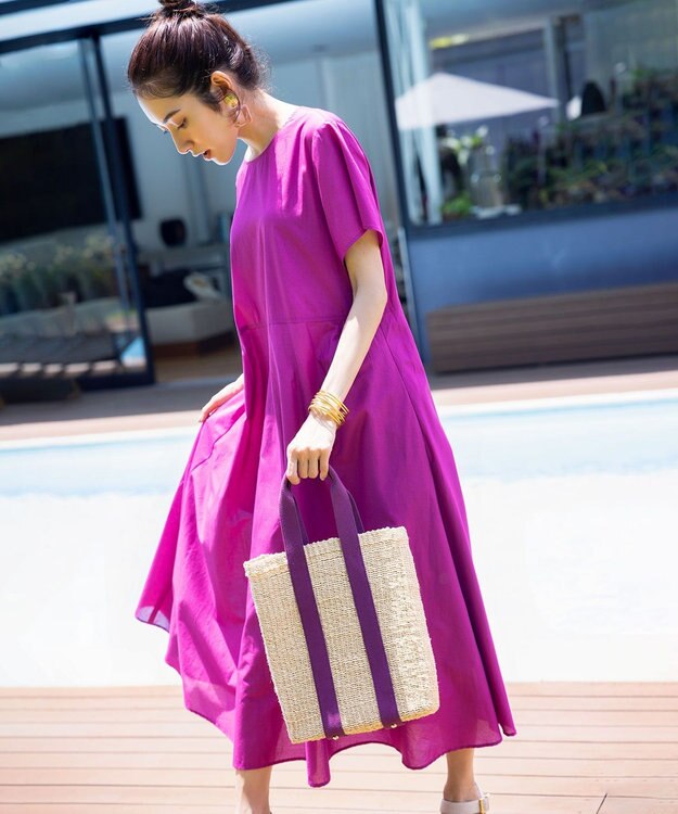 組曲 【洗える・共布ベルト付き】ナチュラル サマードレス パープル系