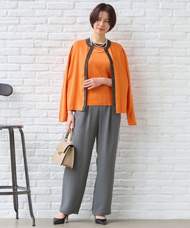 自由区 【アンサンブル対応・洗える】ウールシルク カーディガン ビタミンオレンジ