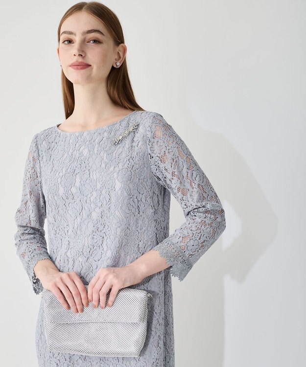 23区 L 【APPLAUDIR】モールフラワーレース ドレス サックスブルー系