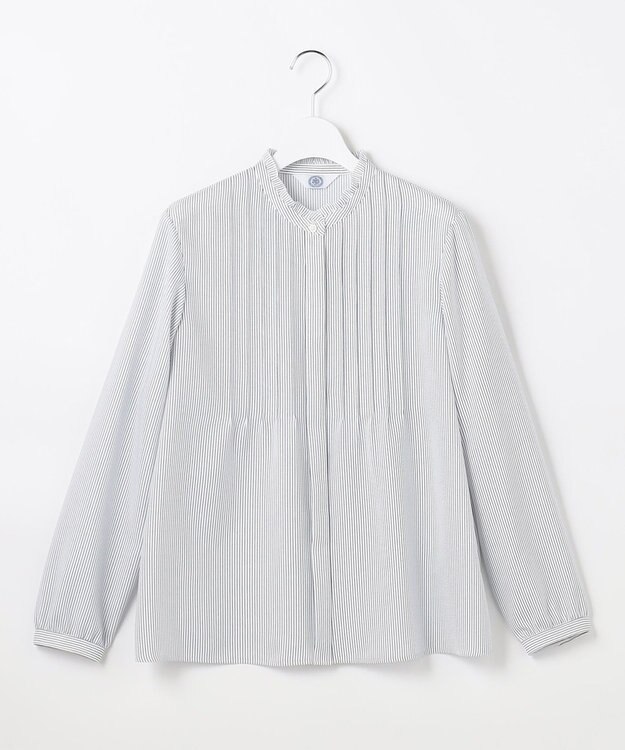 J.PRESS LADIES ソフトジョーゼット ストライプ プリント ブラウス ネイビーストライプ系