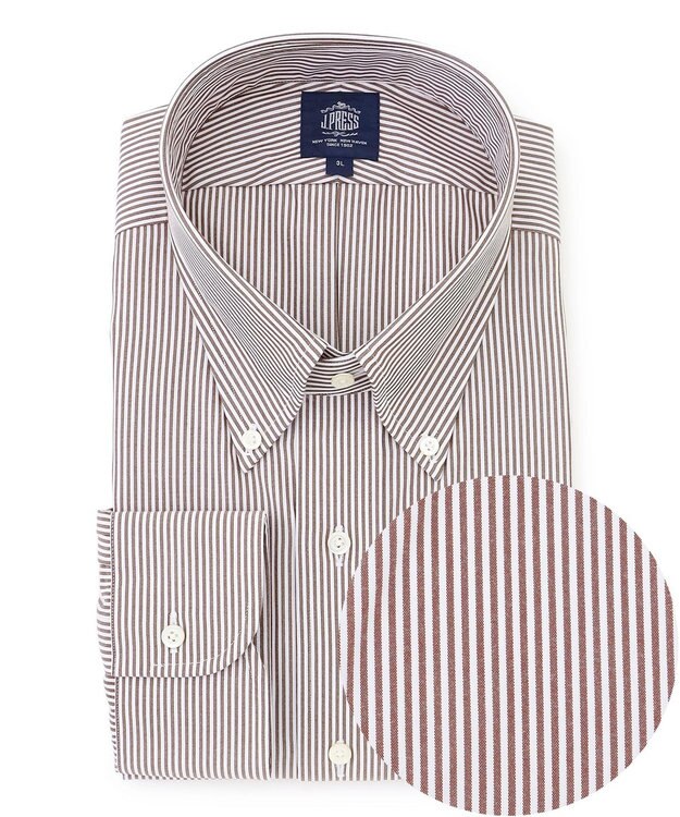 J.PRESS MEN 【KING SIZE】【PREMIUM PLEATS / 形態安定】ロンドンストライプ ドレスシャツ / B.D. ワイン系1