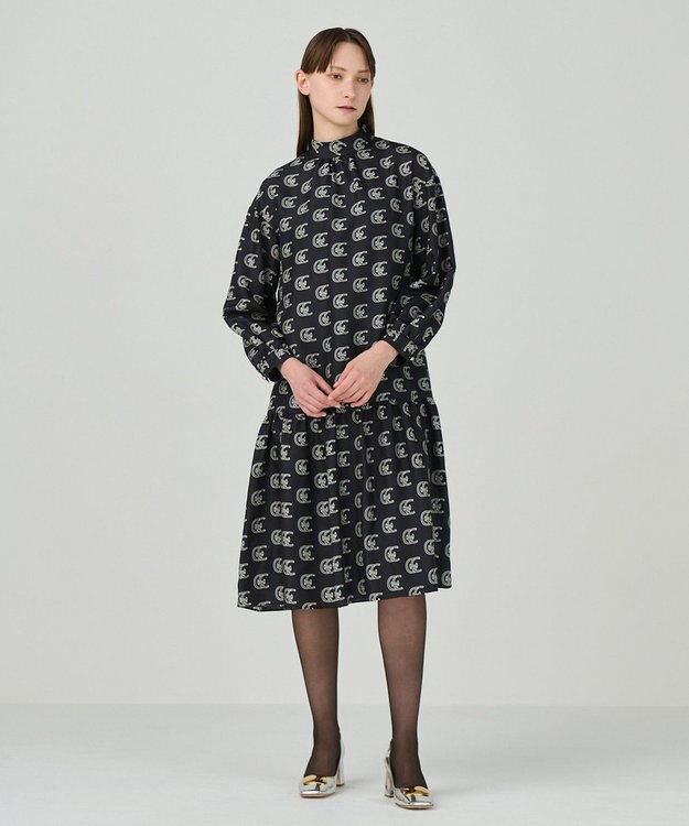 GRACE CONTINENTAL シルクモノグラムドレス ブラック