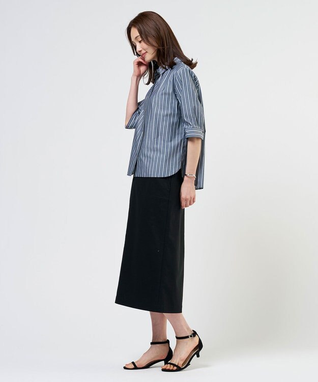 J.PRESS LADIES L 【シーンレスに活躍】セルロースカラミストライプ シャツ ブラウス ネイビー系