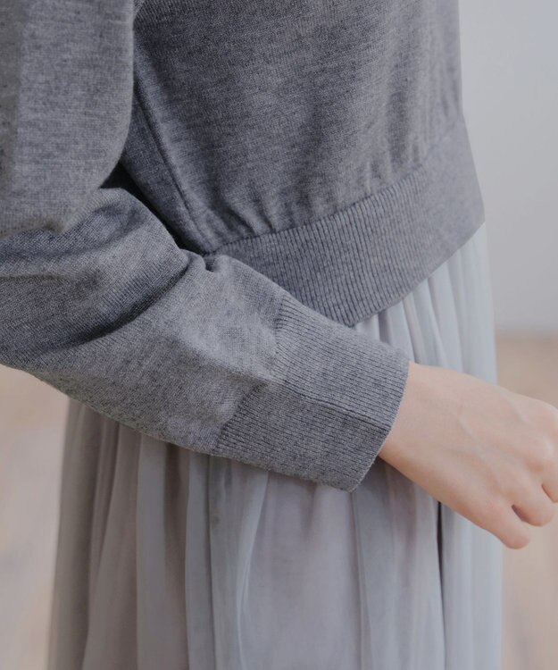 Tiaclasse 【洗える】チュールレースドッキングワンピース グレー