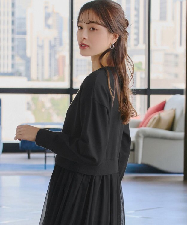 Tiaclasse 【洗える】チュールレースドッキングワンピース ブラック