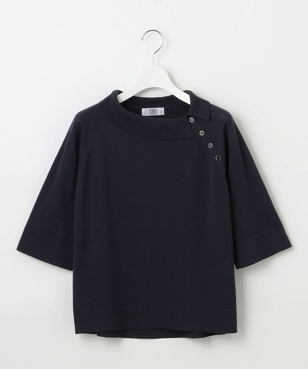 J.PRESS LADIES L 【洗える】COTTON POLYESTER 襟付き ニット ネイビー系