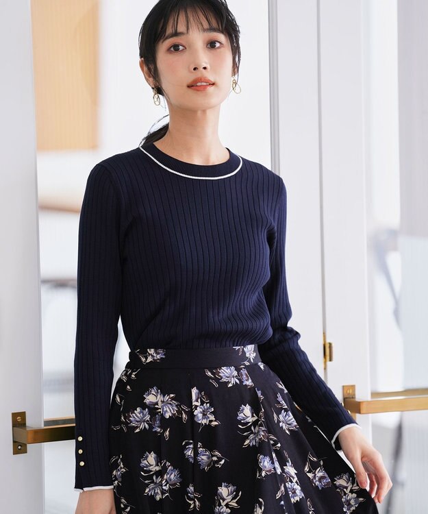 ANY SIS ラインポイント ニット ネイビー