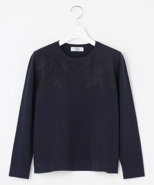 J.PRESS LADIES S 【洗える】DÉCOR レース ニット ネイビー系