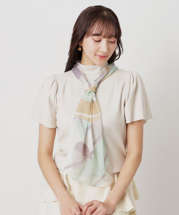 MOONBAT 【シルク100%】フルラ (FURLA) シルクシフォンロングスカーフ アーチロゴ 150cm×35cm ライトグリーン