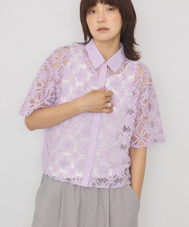 AMERICAN HOLIC アートレース半袖シャツ Lavender