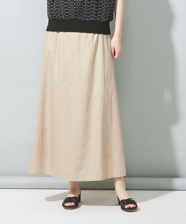 SHARE PARK LADIES 【洗える】リネンレーヨンコーティングウォッシュスカート ベージュ