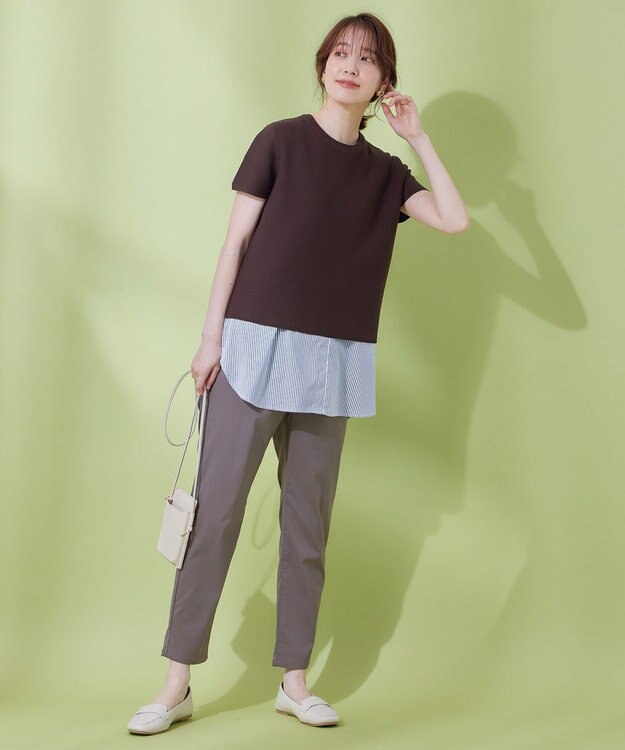 ANY クロップド丈ガーターニット ブラウン