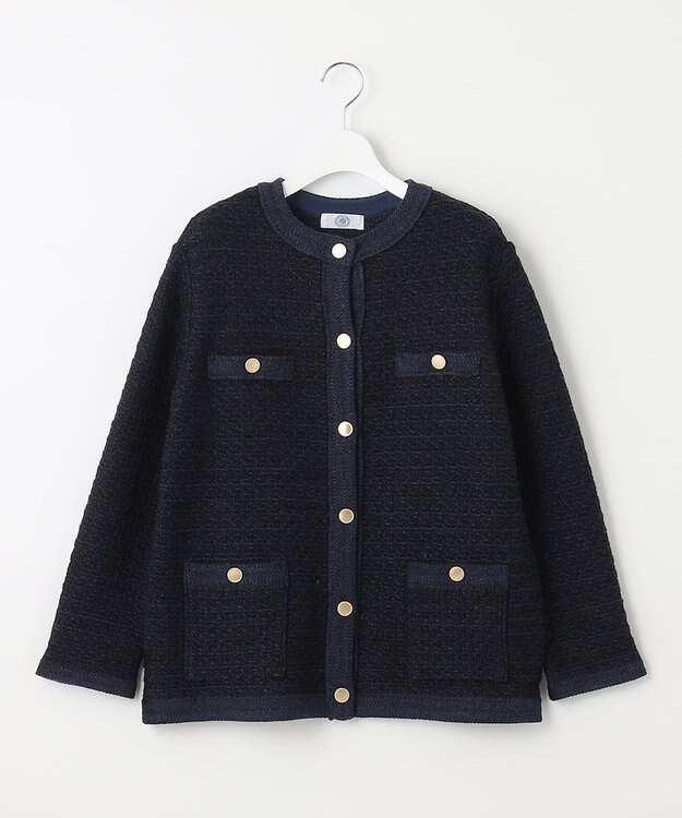 J.PRESS LADIES 【洗える】TWEED KNIT ミドル カーディガン ネイビー系