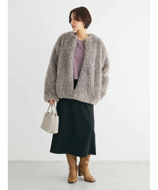 Green Parks ・ＥＬＥＮＣＡＲＥ　ＤＵＥ　シープファーノーカラーコート Gray Beige