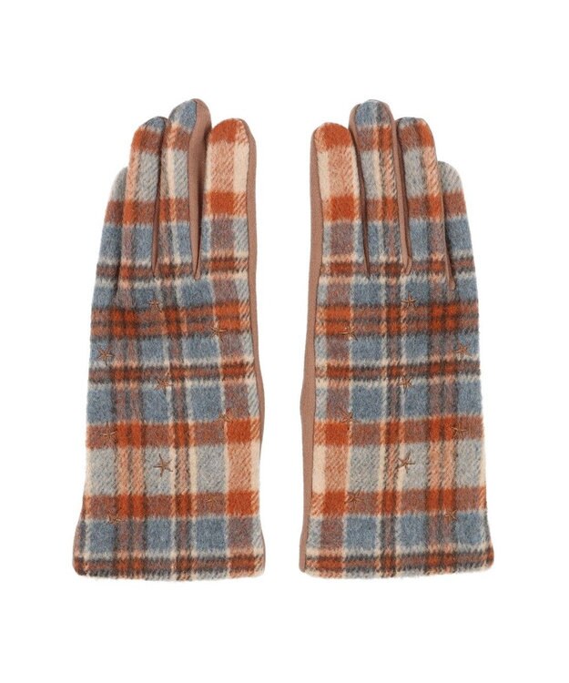 UNBILLION カシュネ cache nez / スター刺繍チェック手袋 ブラウン