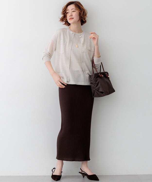 23区 【WEB&一部店舗限定カラーあり】シャイニーシアー フラップポケット カーディガン アイボリー系