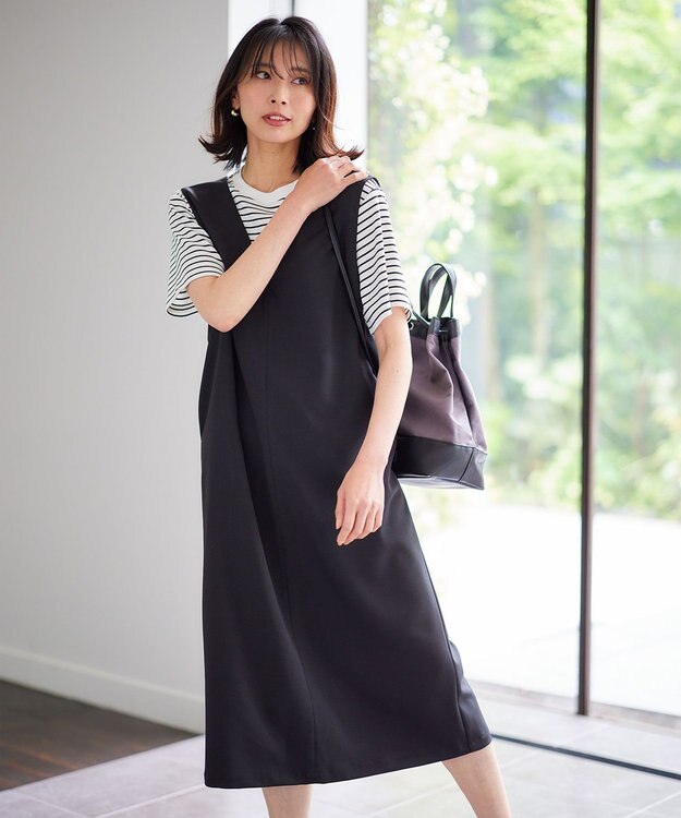 ANY 【接触冷感/UVケア/洗濯機可能】ひんやりVネックジャンスカ ブラック