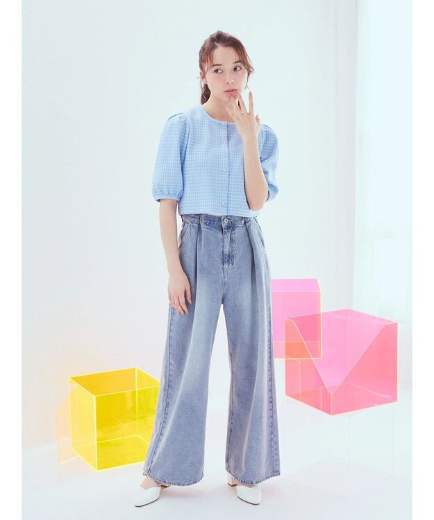 earth music&ecology カットジャガードカーディガン Blue