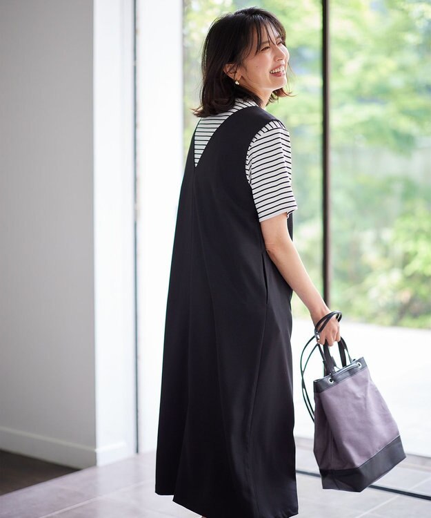 ANY 【接触冷感/UVケア/洗濯機可能】ひんやりVネックジャンスカ ブラック