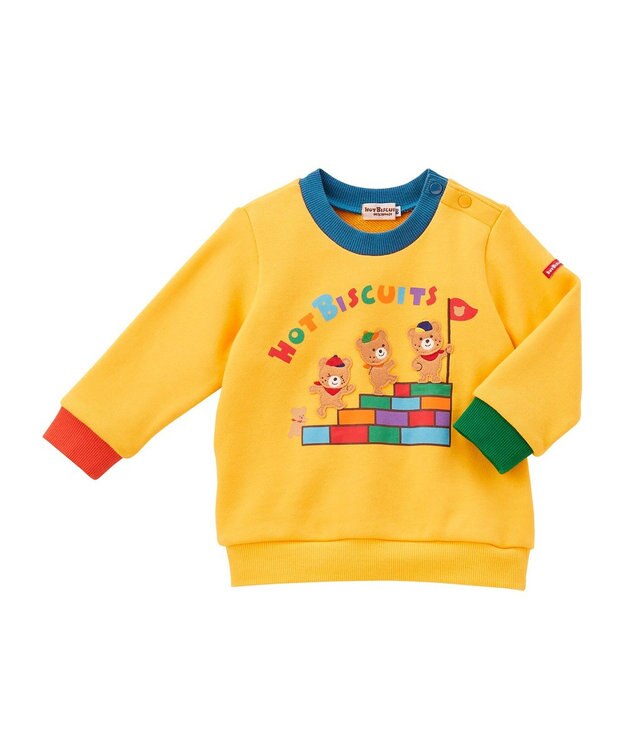 MIKI HOUSE HOT BISCUITS 【80-120cm】 カラフルブロック 裏毛パイル素材 トレーナー 黄