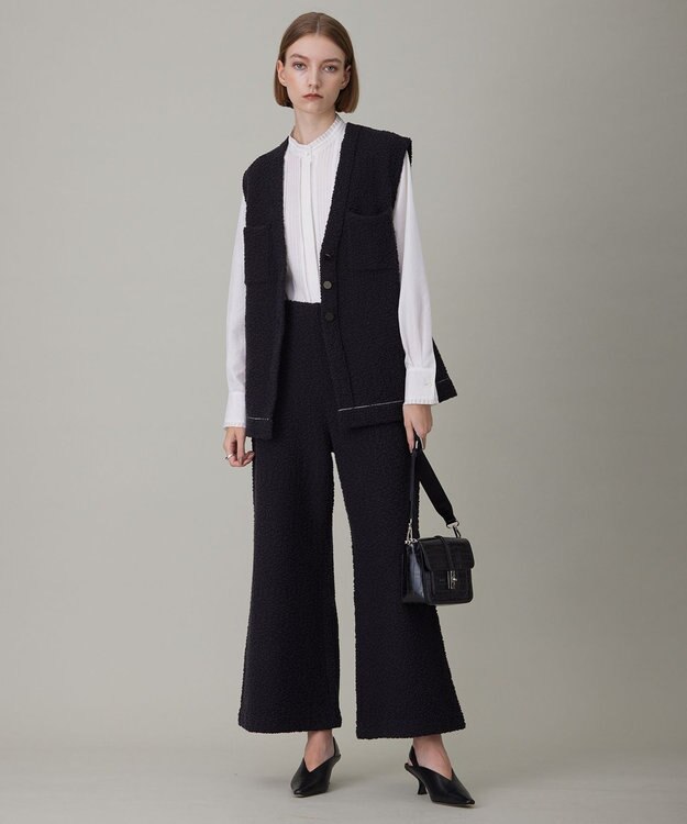 ICB L ブークレツイード ニットジレ チャコール系