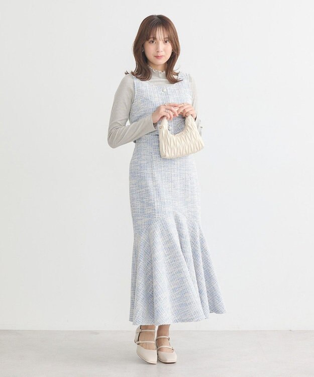 earth music&ecology カットソーツイードビスチェ Blue