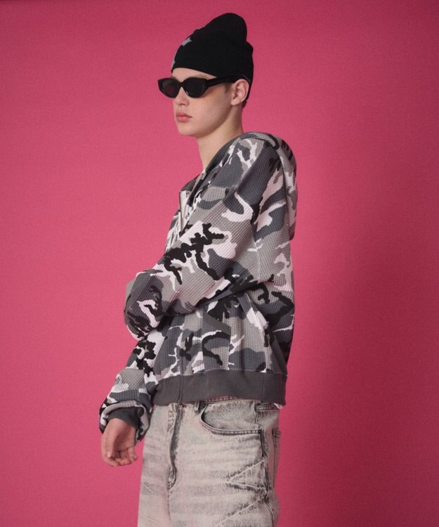 WEGO 【ユニセックス着用ITEM】ワッフルグラフィックカットZIPパーカー 柄1