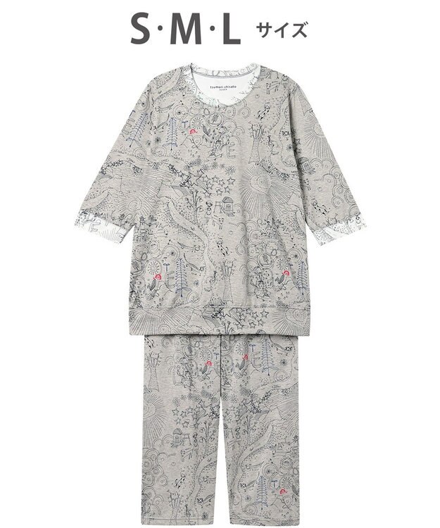 tsumori chisato SLEEP ツモリチサト パジャマ 綿100%(本体) 天竺素材 7分袖 長袖 8分丈 レディース UDT216 /ワコール グレー