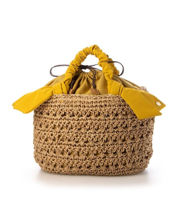 UNBILLION カシュカシュ cachecache / 下がりリボン柄編みトートバッグ マスタード