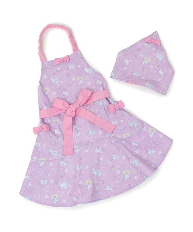 Mother garden マザーガーデン キッズエプロン & 三角巾 セット 130cm 《ユニコーン/野いちご柄》 ユニコーン