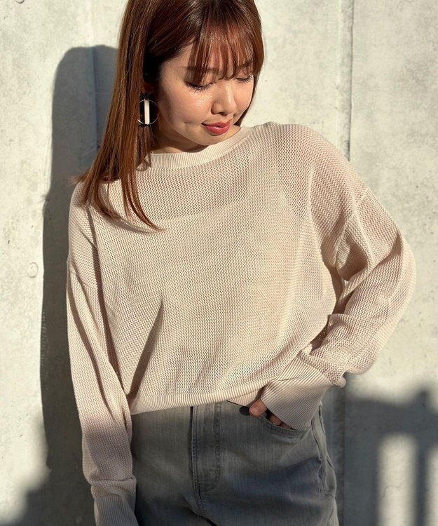 UNFILO メッシュニットプルオーバー ベージュ