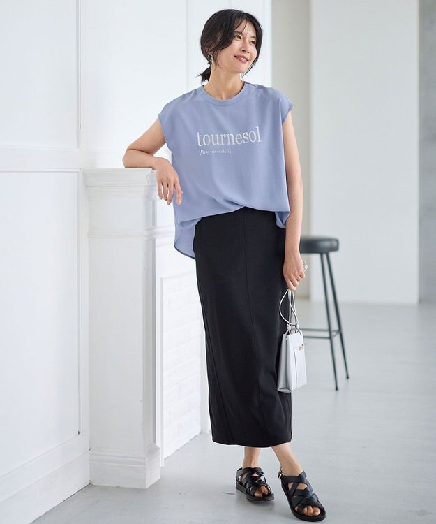 ANY L 【ウエストゴム】カットジョーゼットタイトスカート ブラック