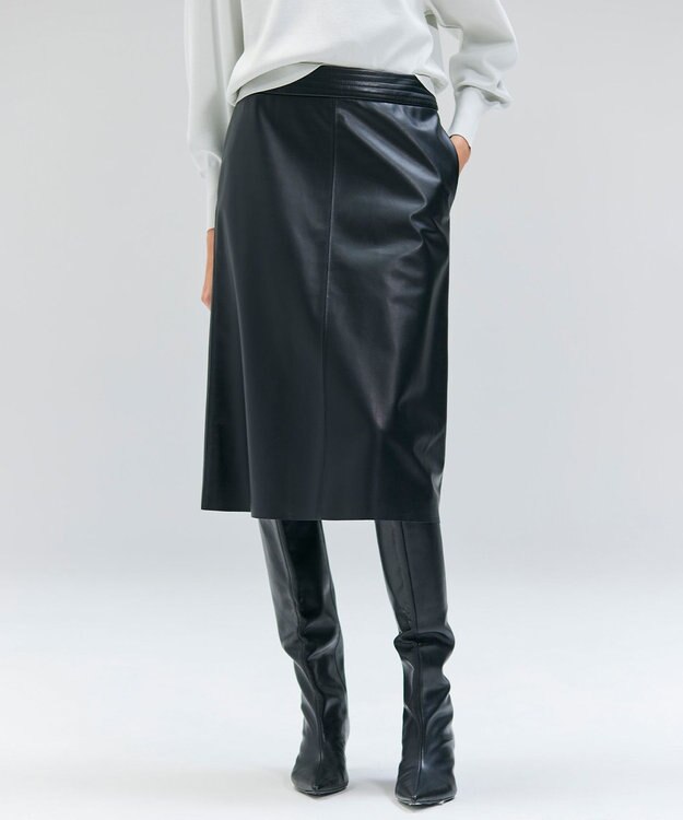 BEIGE， 【Precious 9月号掲載】CLYDE / ステッチベルトラムレザースカート Black