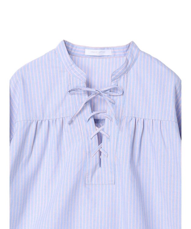 Green Parks ストライプレースアップシャツ Stripe