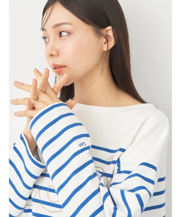 earth music&ecology Ｌｅｅ×ｅ．ｍ．ａ．ｅ　ＢＯＲＤＥＲ　Ｌ／Ｓ　ＴＥＥ Blue