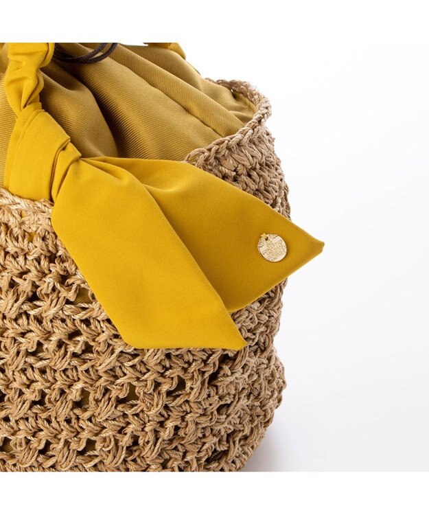 UNBILLION カシュカシュ cachecache / 下がりリボン柄編みトートバッグ マスタード