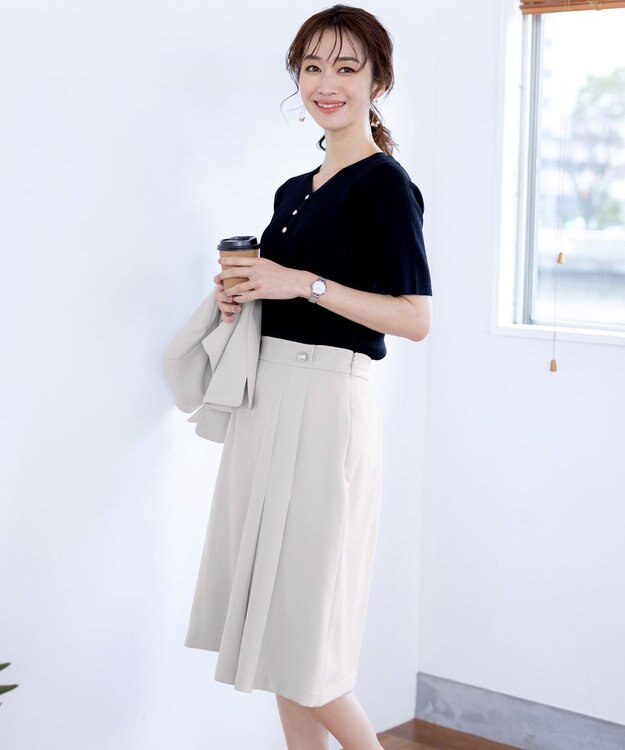 Tiaclasse 【洗える】ボタンニットトップス ブラック