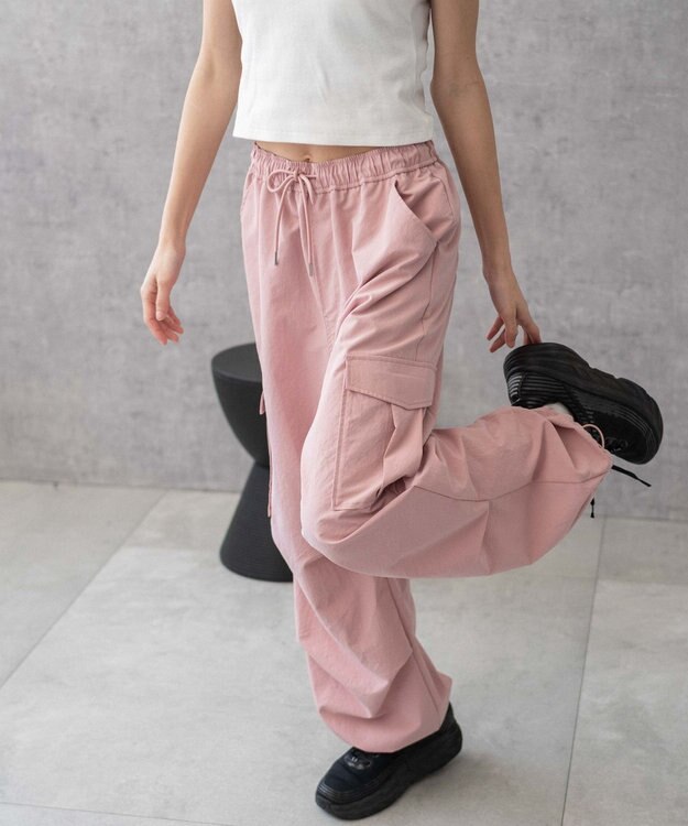 WEGO 【ウエストゴム】イージーパラシュートカーゴパンツ ライトピンク