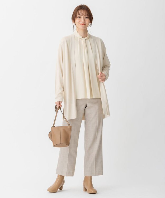 自由区 L 【洗える/UVケア/吸放湿性】シルクストレッチ ハイネックブラウス ベージュ系