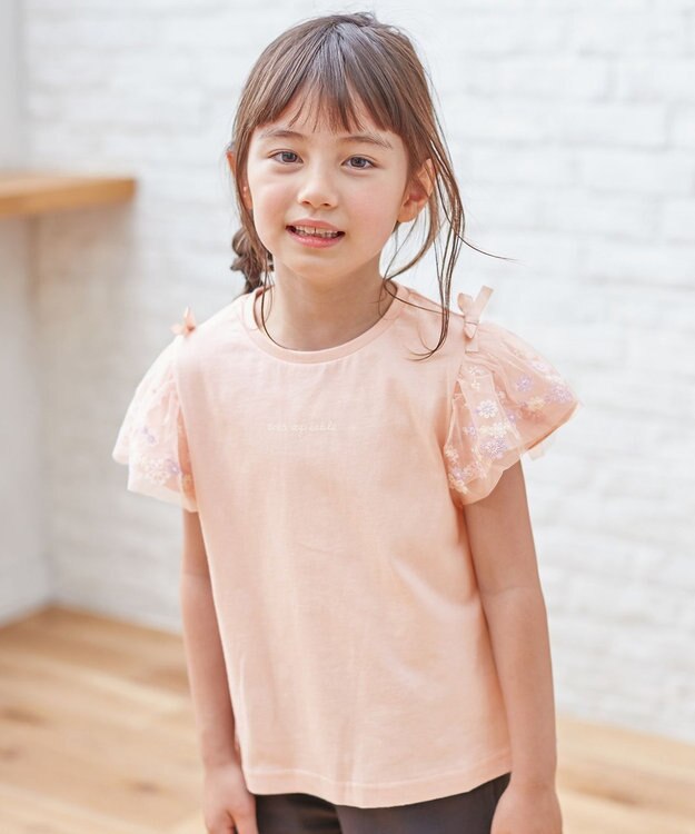ANY KIDS フラワーチュール半袖Tシャツ ピンク系