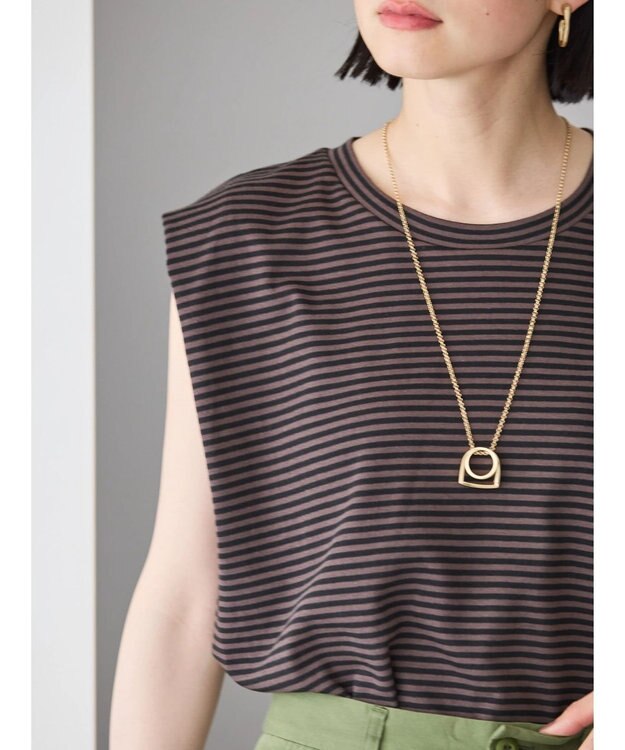 AMERICAN HOLIC ショルダータックノースリーブプルオーバー Border Black